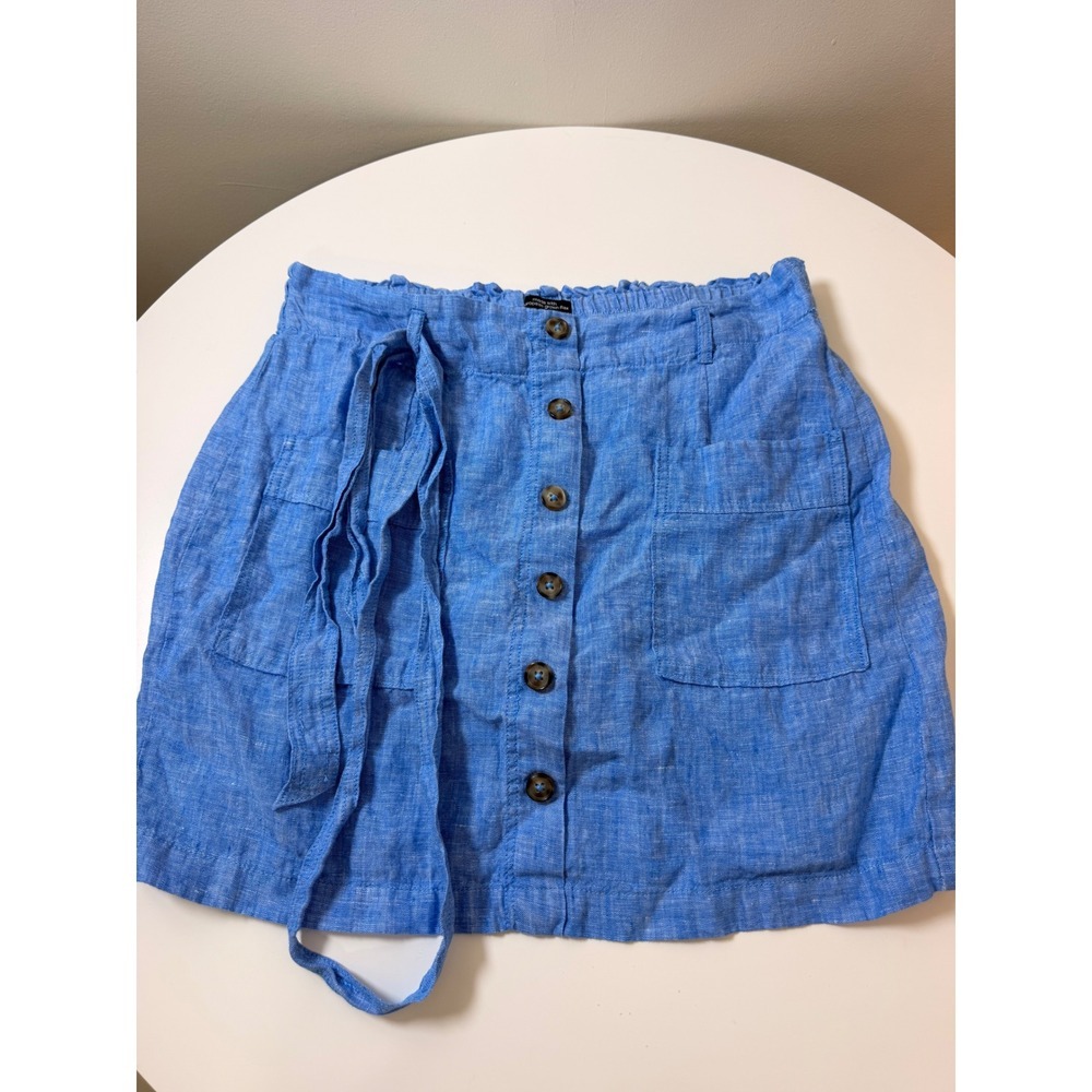 Jones & Co Skort Women Medium Blue Excellent Linen Blend Button Front Tie Waist